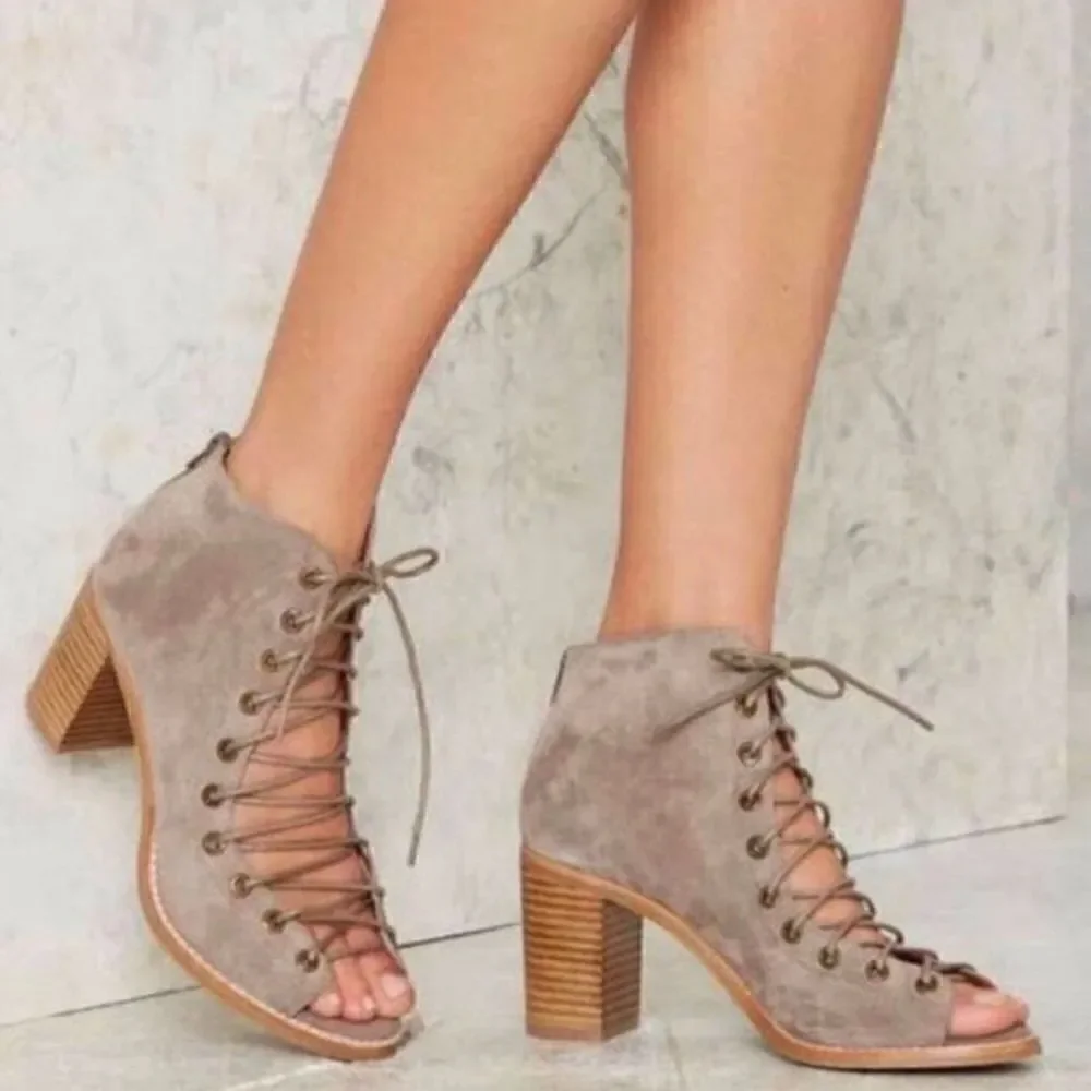 Revolve Jeffrey Campbell Cors Lace Up Booties Beige Suede